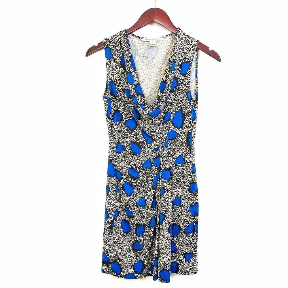Diane Von Furstenberg Silk Dress Noe Size 4 Cheetah Print Black White Blue - Picture 5 of 9